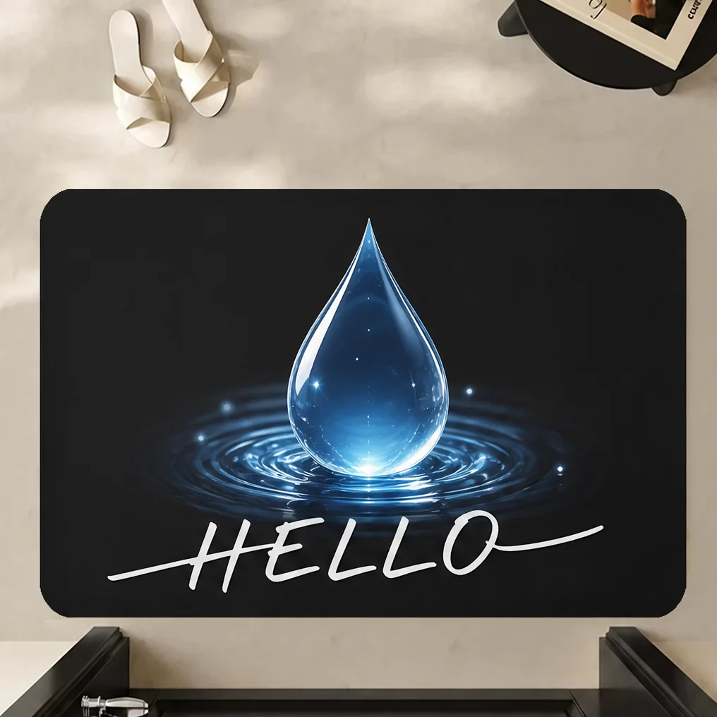 Modern Blue Water Drop Hello Welcome Rug Doormat Front Door Entryway Porch Back Door Living Room Washable Anti Slip floor mat