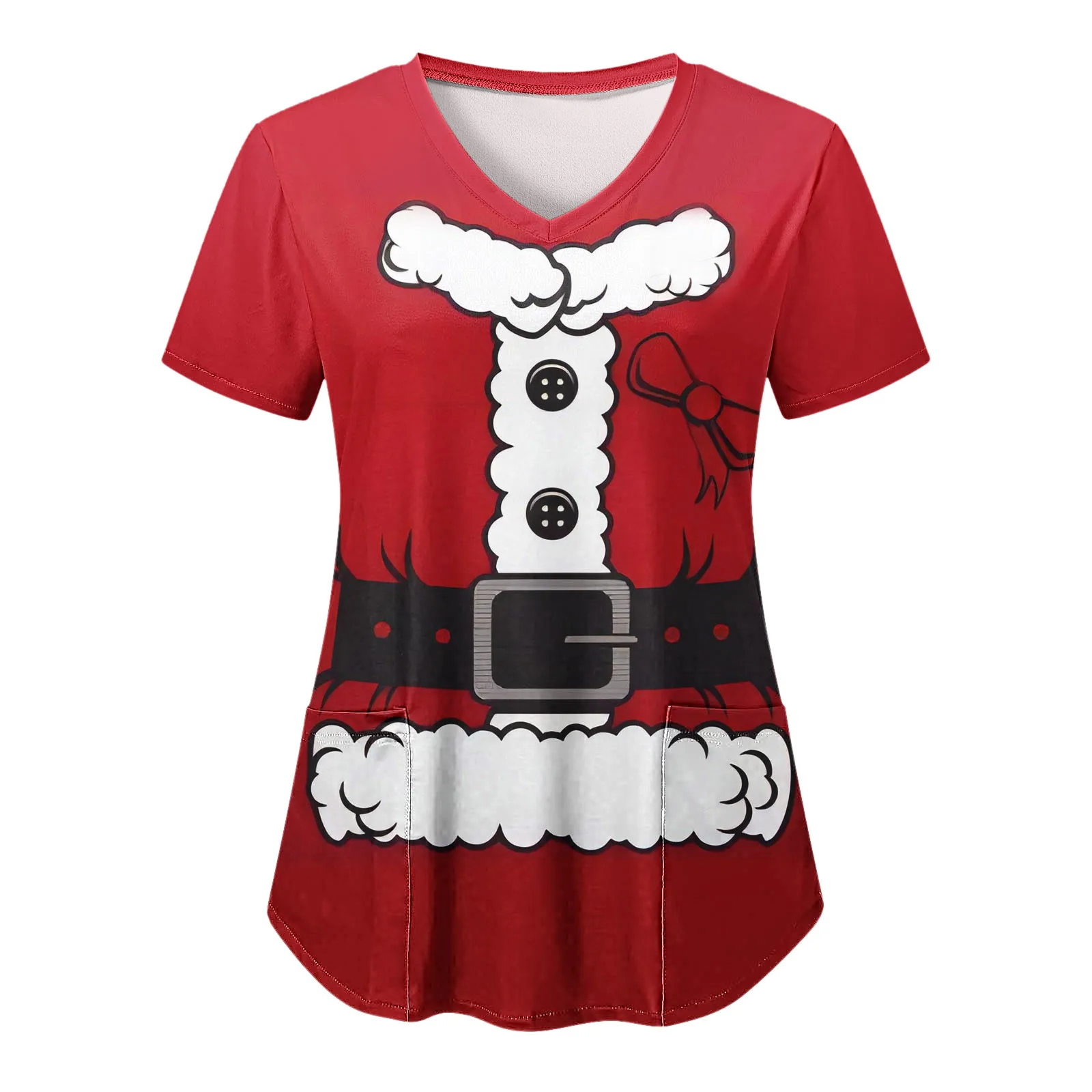 

Christmas Medical Nurse Uniforms Women V Neck Funny Santa Claus Print Short Sleeve Working Working Uniform Blouse Workers Scrubs