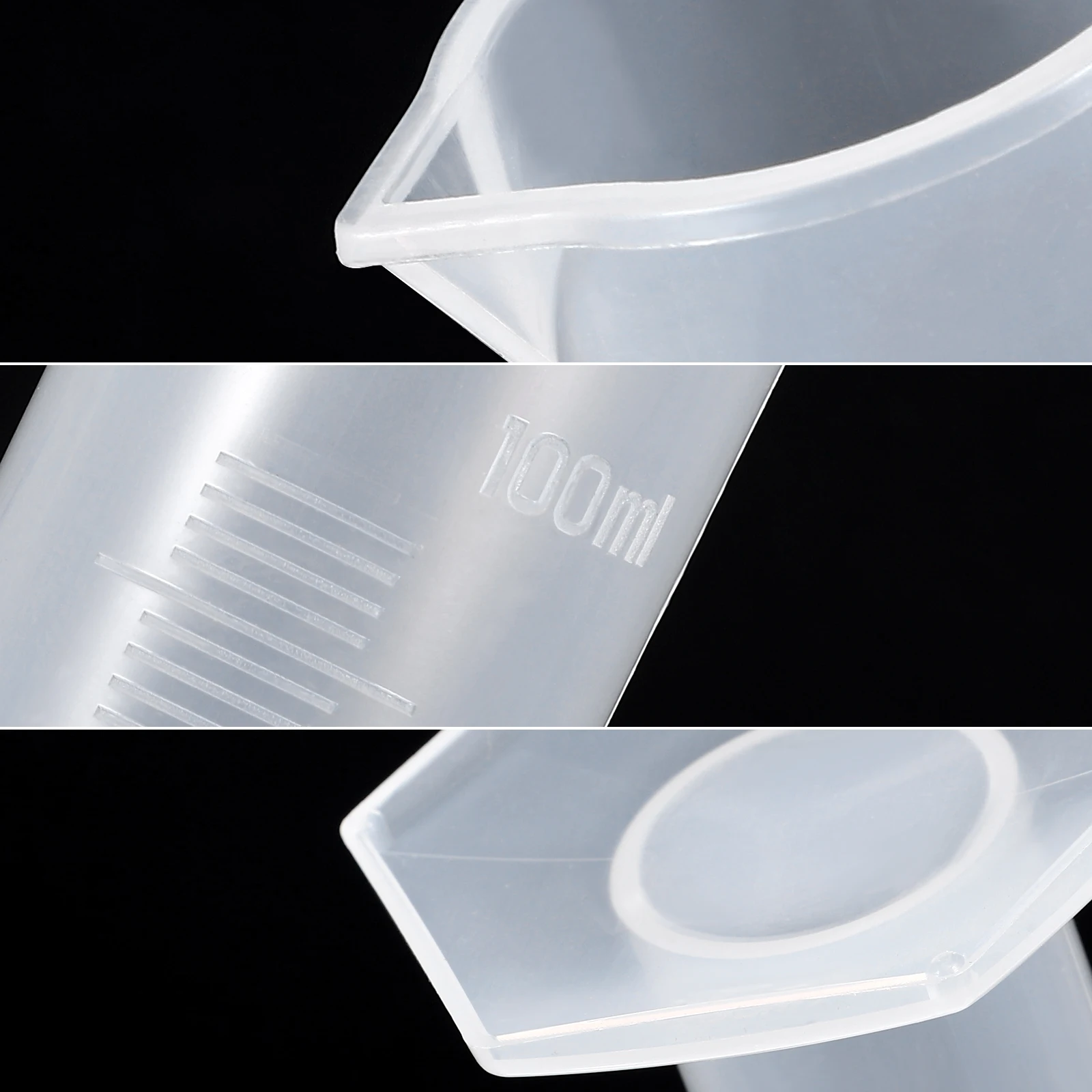 

4Pcs Plastic Graduated Cylinder Set Heavy Duty Clear Scale Stable Base for Experiment Chemistry DIY 10ml 25ml 50ml 100ml Dropper