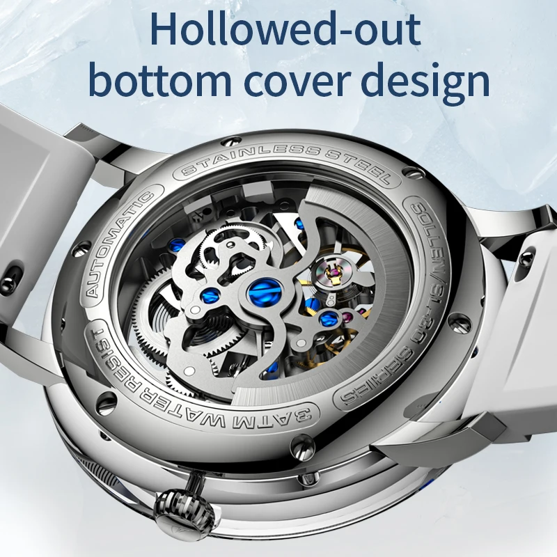ใหม่ปากาญี ดีไซน์บุรุษอัตโนมัติโครงกระดูกนาฬิกาสำหรับชายตูร์บิญงกันน้ำโปร่งใสนาฬิกาข้อมือรีโลจ ฮอมเบอร์