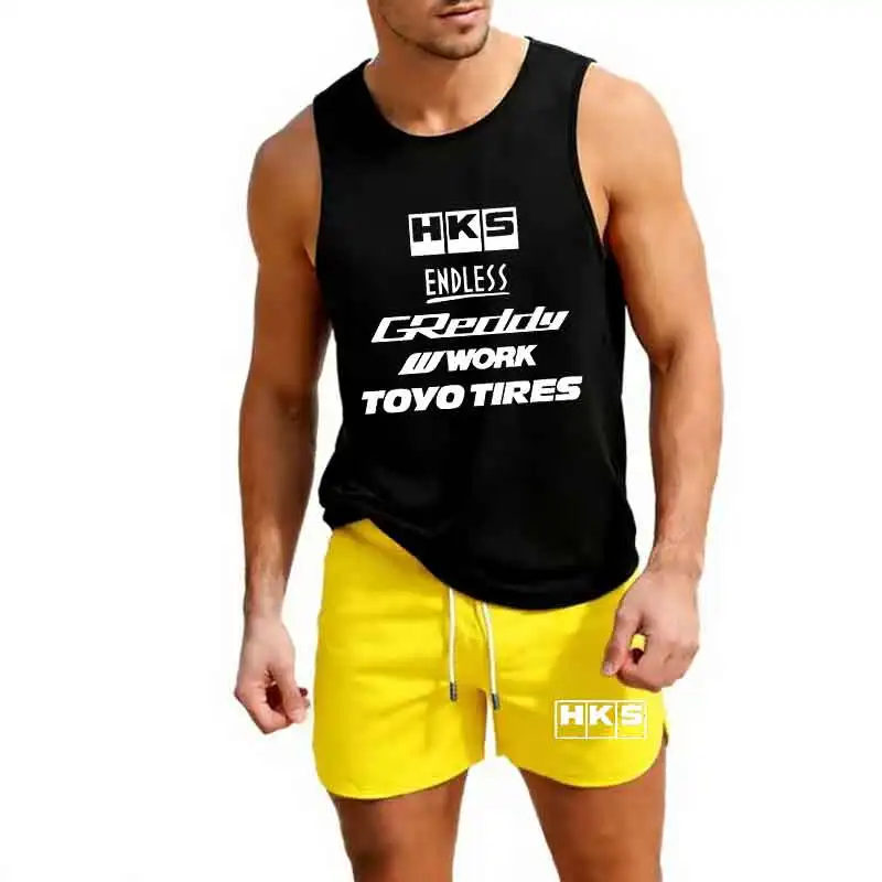 

European Men's Vest+Shorts 2PC Summer Casual Trend Daliy Set Beach Surfing Men's Suit Outdoor Jogging Sportswear