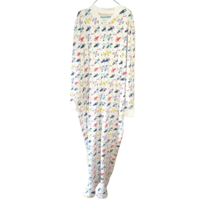 Couple Comfortable Soft Cute Cartoon Print Jumpsuit ABDL Long Sleeves Bodysuit with Foot Adult Sissy Cosplay Clothing