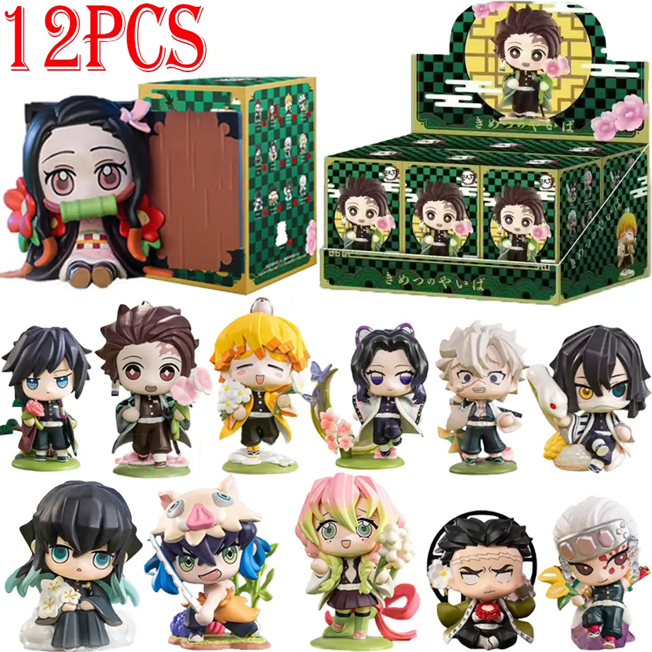 10cm anime demon slayer caixa cega figura tanjiro kamado nezuko dos desenhos animados pvc modelo ornamento de mesa criança natal presente do dia das bruxas