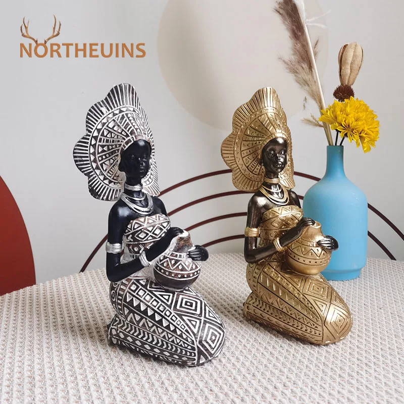 

Экзотическая Статуэтка NORTHEUINS из смолы, черная керамическая горшок, статуэтка в ретро стиле, Африканское украшение, интерьер для дома, гостиной