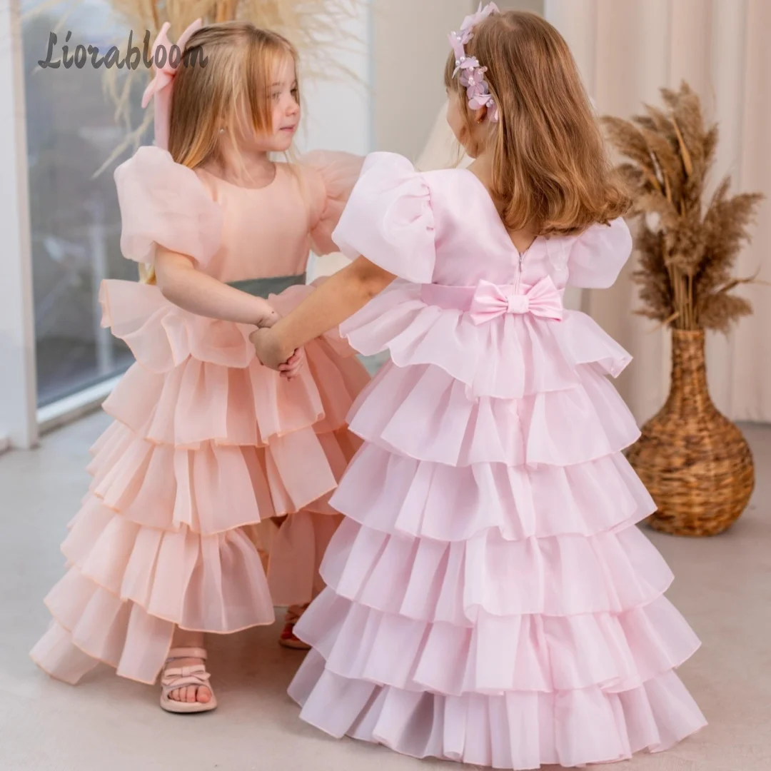 

Customized Flower Girl Dress Puff-Sleeve Layered Tulle Dress Multicolor Princess Dress Wedding Party Attire свадебное платье