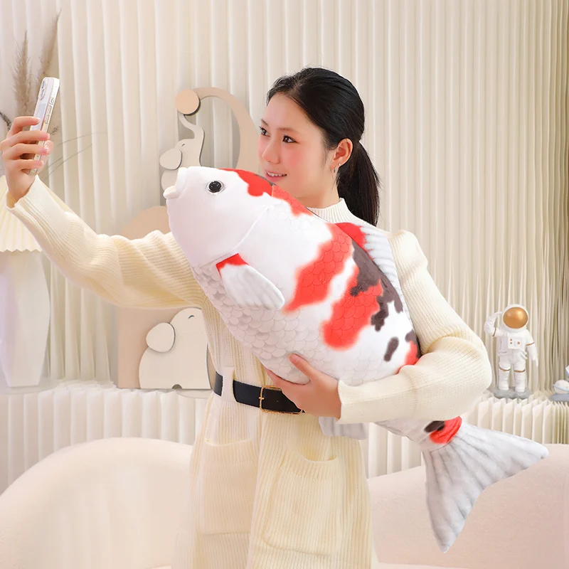 1pc 75CM Simulation Koi Fish Plush Toys Soft Stuffed Cartoon Carp Plushie Pillow For Girls Boys Sofa Home Decor Cushion Gifts