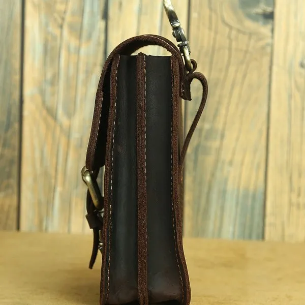 LD-Retro Crazy Horse Head Layered Leather Men's Waist Bag Versatile Buckle Casual Waist Bag 6-inch Mobile Phone