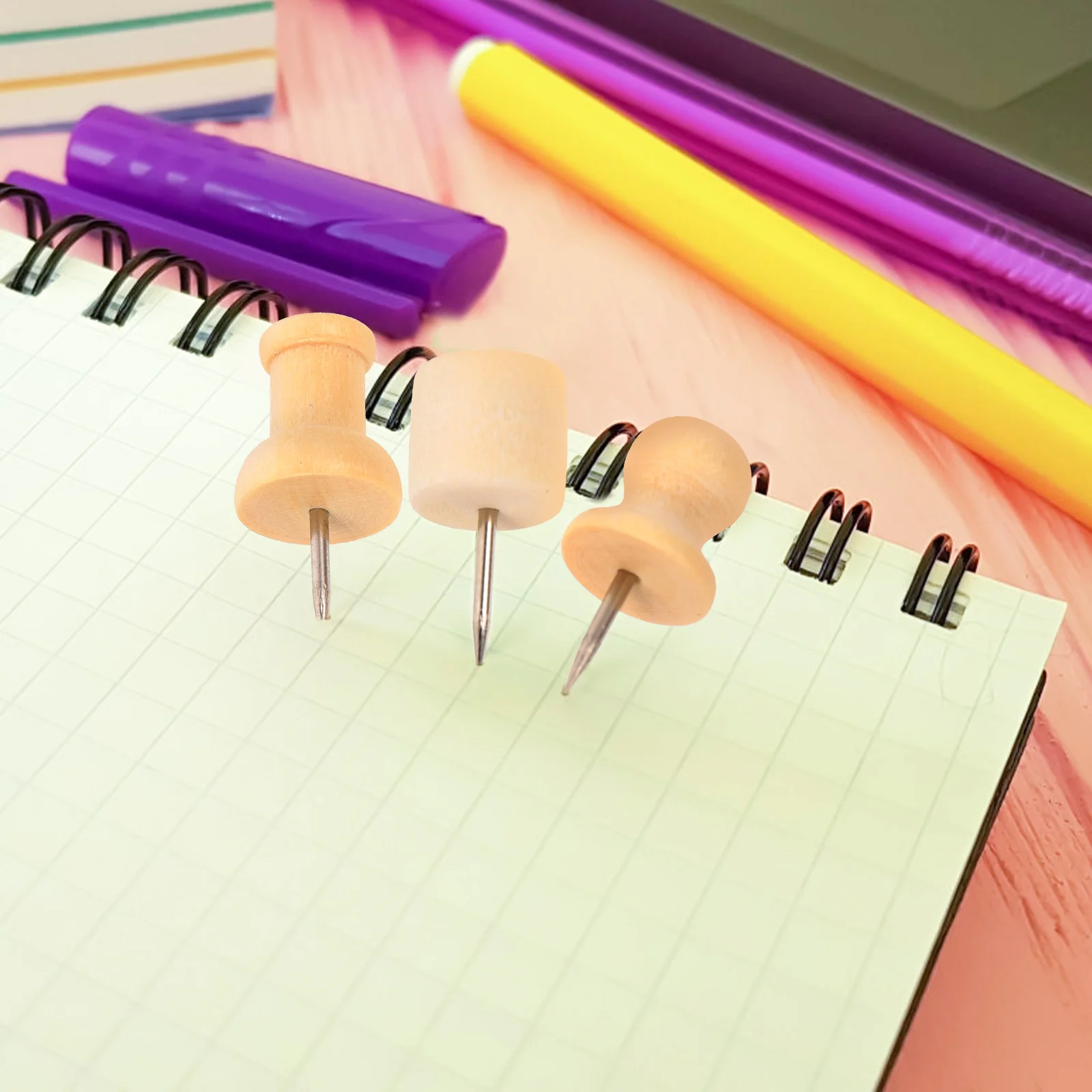 

2 Box Wooden Push Pins Natural Wood Thumb Tacks for Bulletin Board Map Markers Office School Supply Push Pin Thumb Tacks