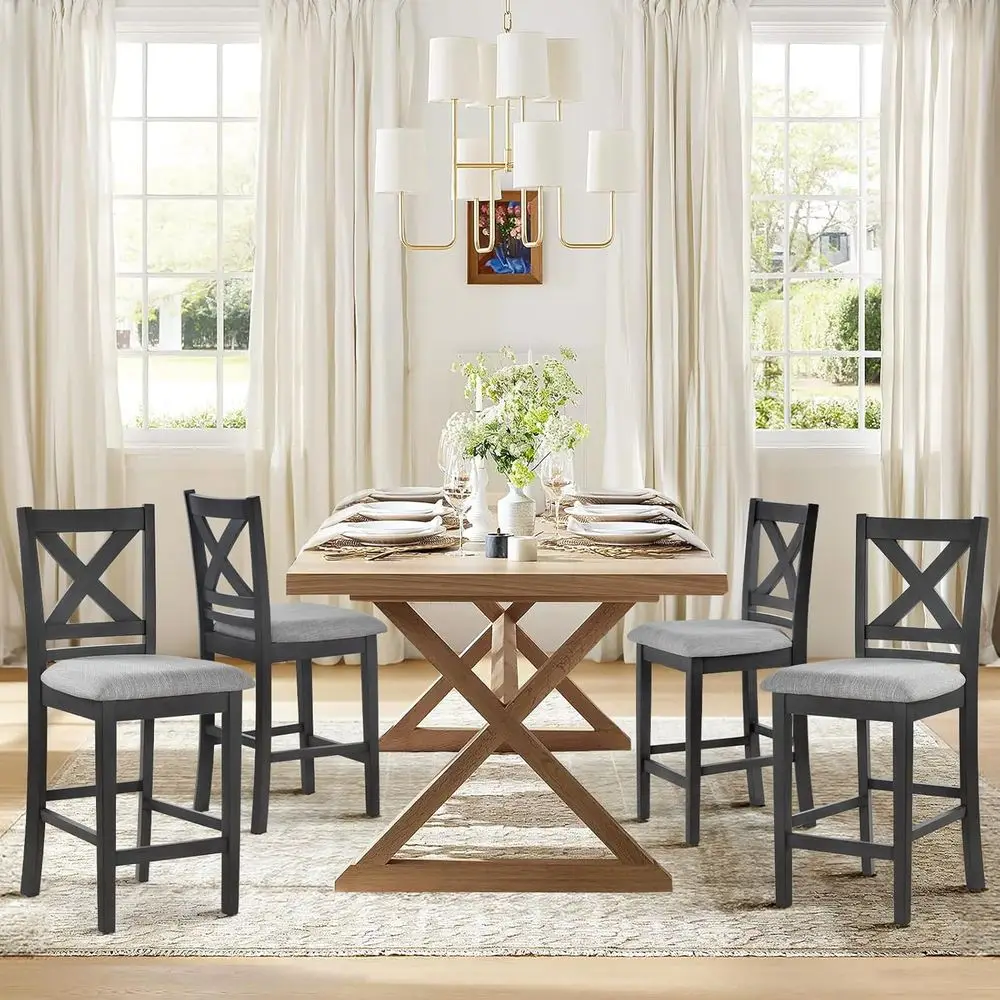 

Набор из 4 барных стульев, барные стулья высотой до столешницы, барные стулья в стиле середины века с спинками, 25 дюймов, с обивкой из ткани, деревянные.