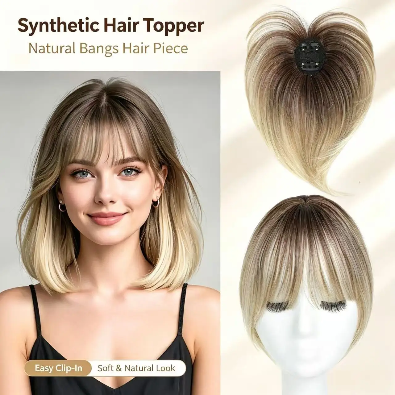 Reissue Wig for Women, Covering White Hair on the Top of the Head Naturally and Invisibly, and Reissue Fake Bangs