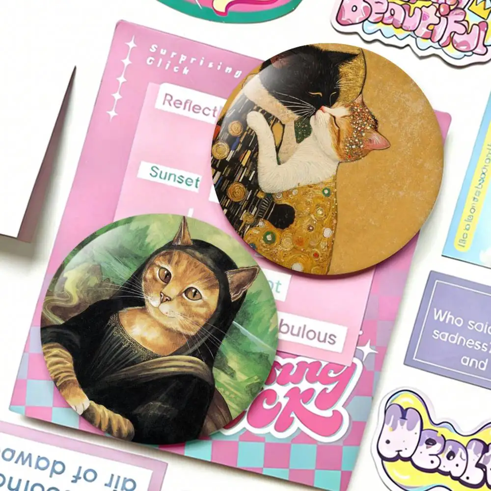 

Funny Artistic Cat Painting Badges 25 32 44 58 75 mm Round Fans Collect Friends Gifts Brooch Souvenir