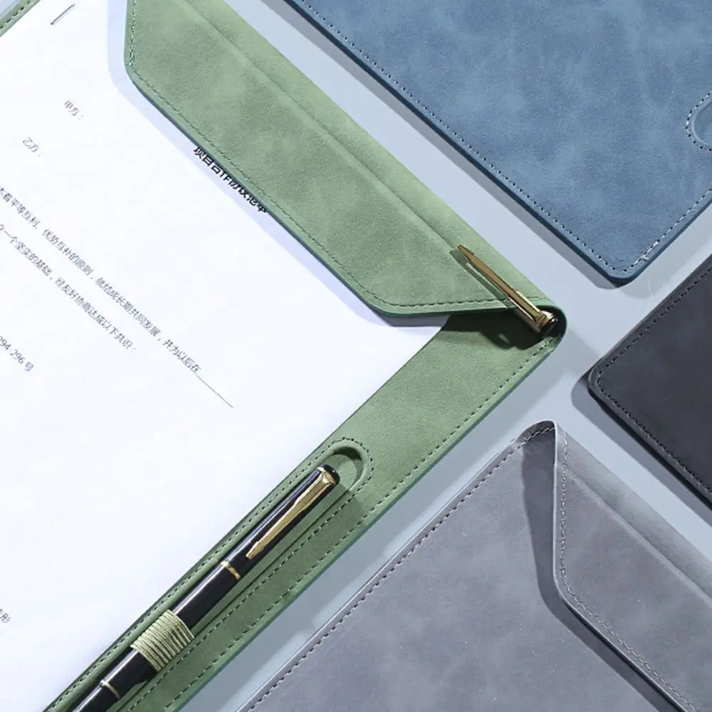 Leather A4 File Folder Magnetic with Pen Insert Writing Clipboard One-Handed Writing Document Filing Organizer Business