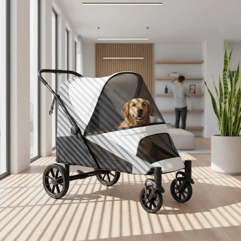 Poussette pour chien, poussette pliable pour grands chiens, poussette pour animaux de compagnie à 4 roues, laisses de sécurité, freins, gris