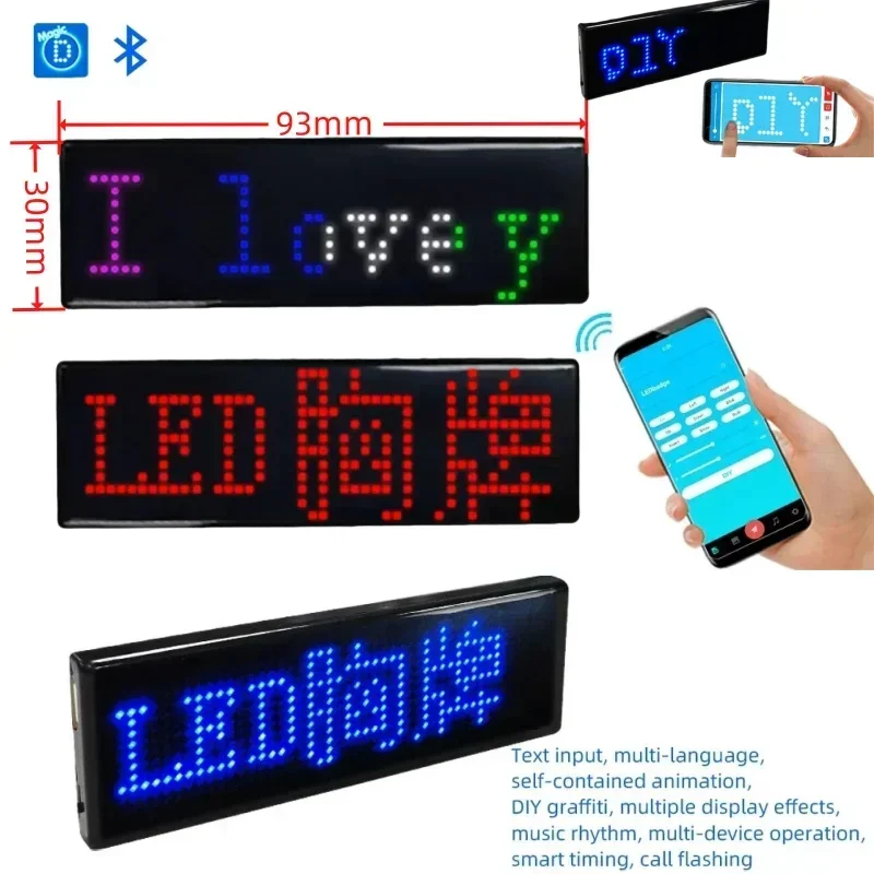 DIY Rechargeable Name Badge Light LED Digital Display Lights Programmable Multi Language Scrolling Sign LED Sign Module Lights