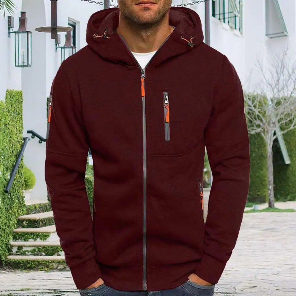 

Men Coat Men's Zip-up Hoodie with Zipper Pockets for Spring Fall Workouts Stylish Cardigan Jacket with Elastic Cuffs Hem Warm