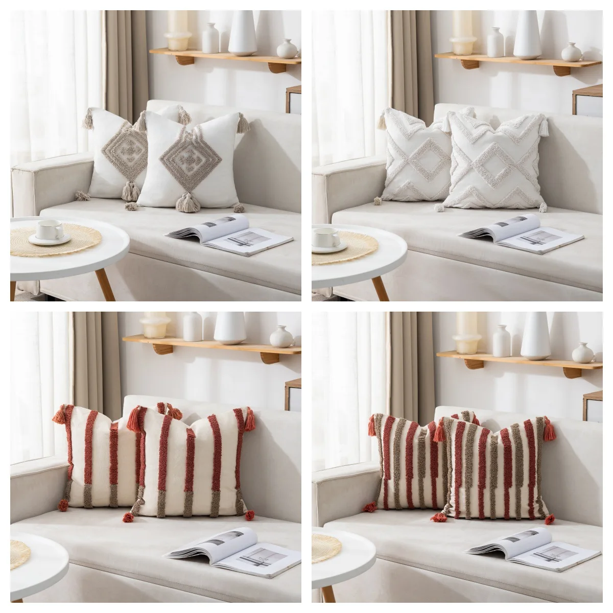 1PC Jacquard Embroidery Patterns Throw Pillowcase Cojines Canvas Tufted Tassel Decor Sofa Cushion Cover Headboard Pillow Covers