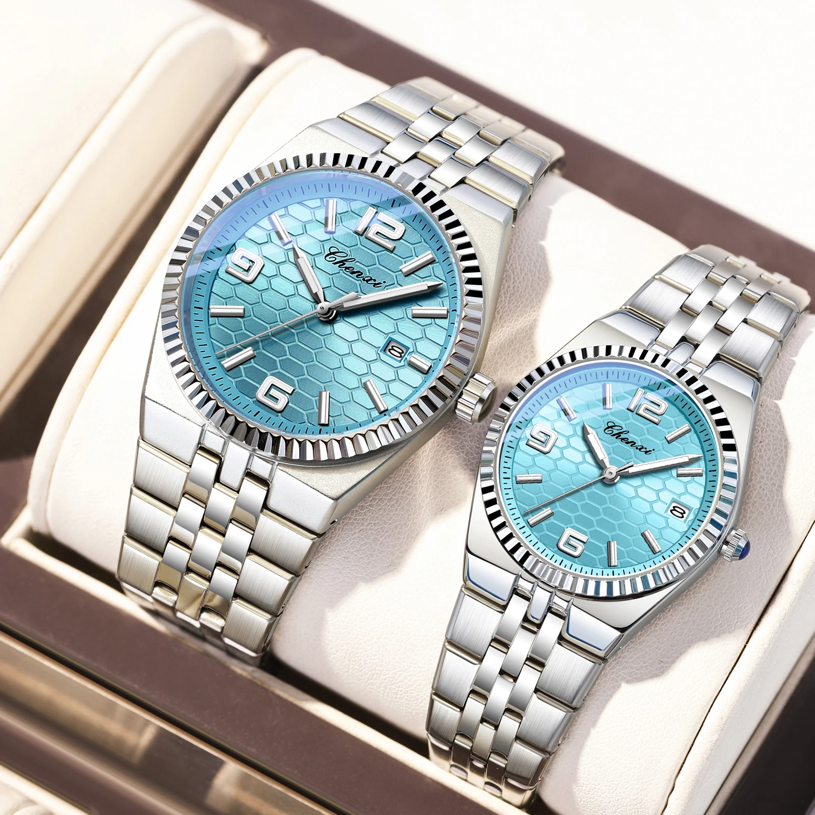 CHENXI Classic Luxury Couple Wristwatch Man Date  Business Stainless Steel Clock Quartz Men Watch Luminous Waterproof Watches