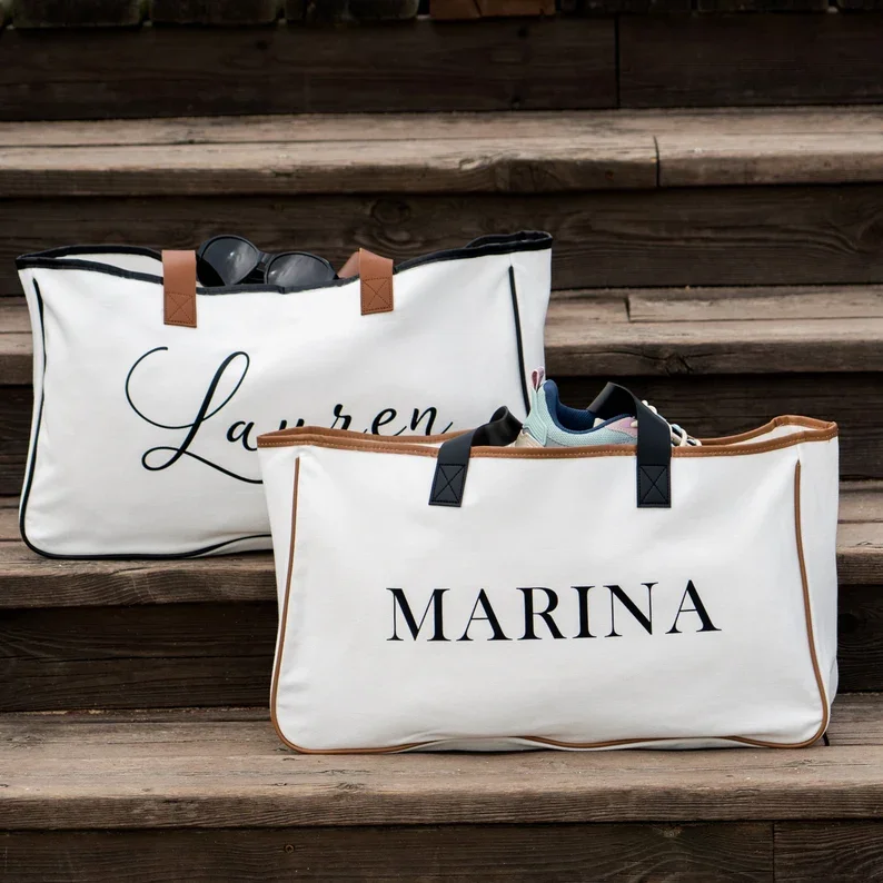 Personalized Canvas Tote Bag for Women Bridesmaid Custom Bag Wedding Party White Bride to Be Gifts Customized Mrs Bags