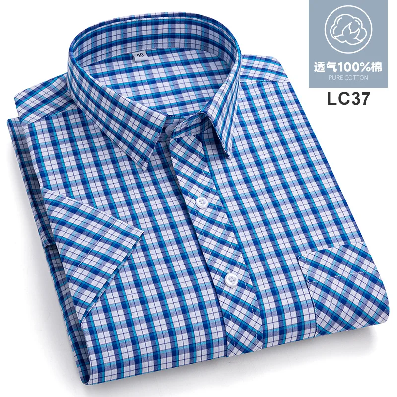 

Classic Plaid Men Short Sleeve Shirt with Pocket Slim Fit Summer Soft Cozy 8XL Thin 100% Cotton Men Shirt Short Sleeve Over Size