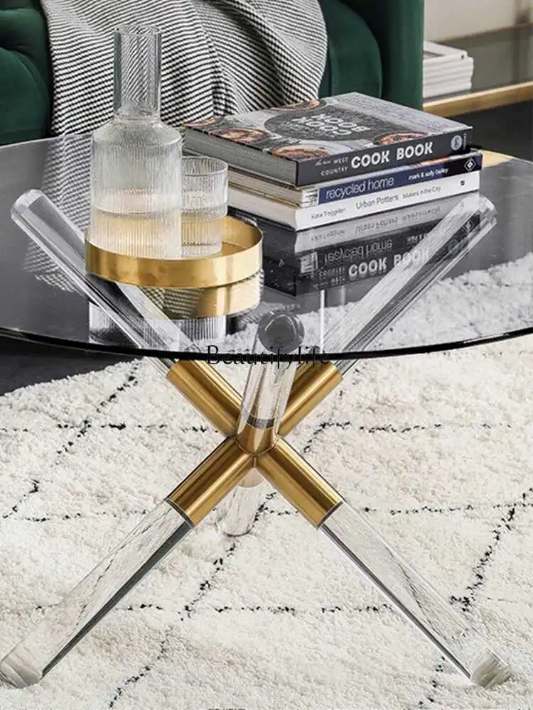 Modern light luxury creative acrylic simple glass gold coffee table Nordic American style