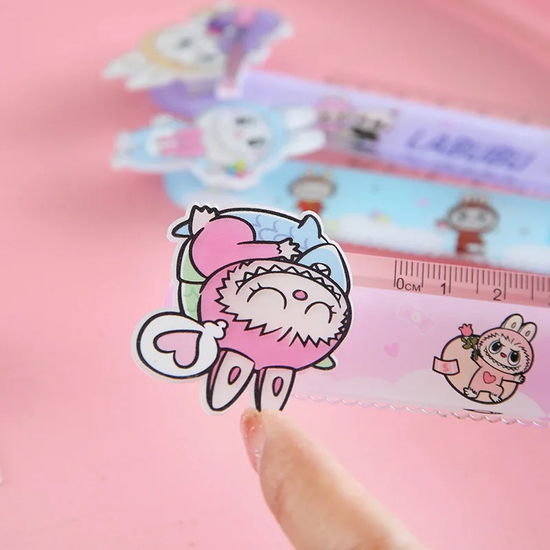 Hot Selling Cute Rabbit Ruler Pressure Reducing Rotating Head 15cm Acrylic Color Student Measuring Ruler Learning Stationery