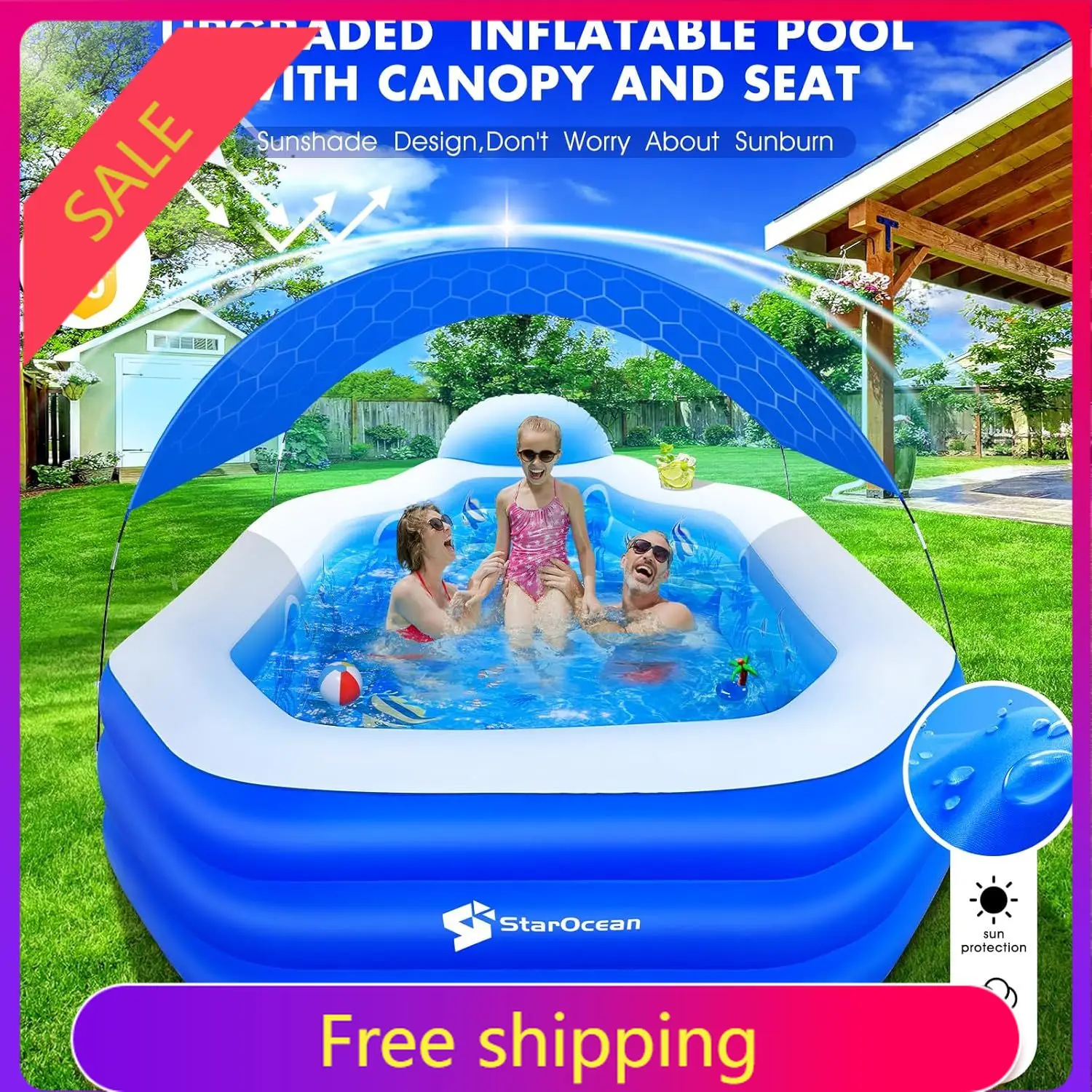 

Надувной бассейн с навесом, большой надувной бассейн для детей и взрослых, надувные бассейны с сиденьями и спинкой, прочные, утолщенные.