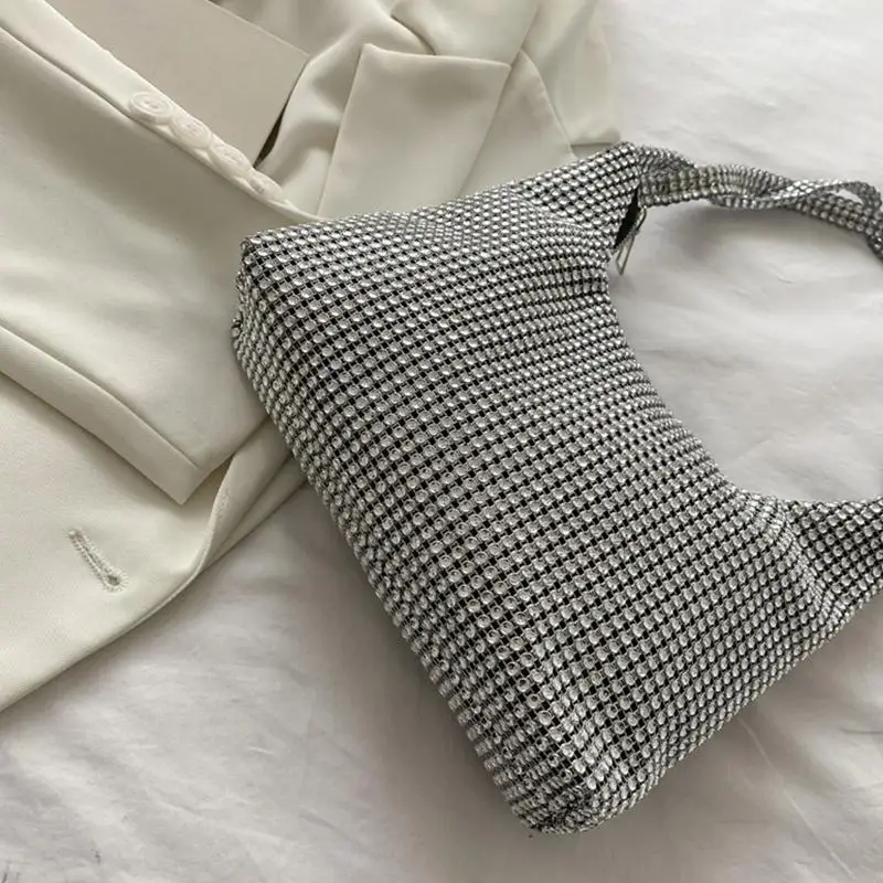 Bellissimo per pochette con Borsa da Borsa a tracolla Bling Borsa a tracolla Argento lucido Borsa sottobraccio per