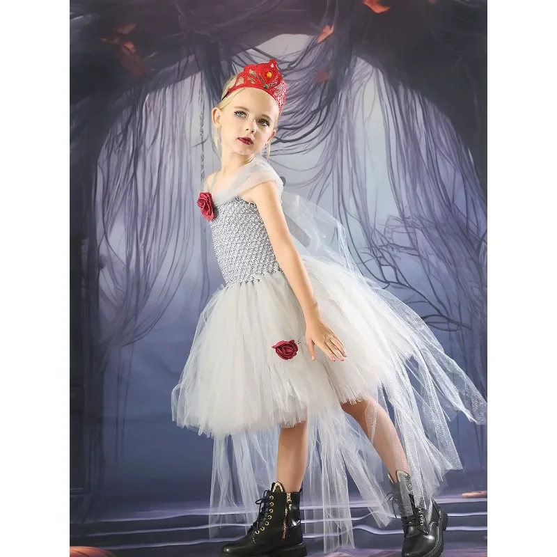 New Style Vampire Tutu Dress Children's Zombie Halloween Costume Ghost Bride Stage Performance Fluffy Yarn Dress Girls