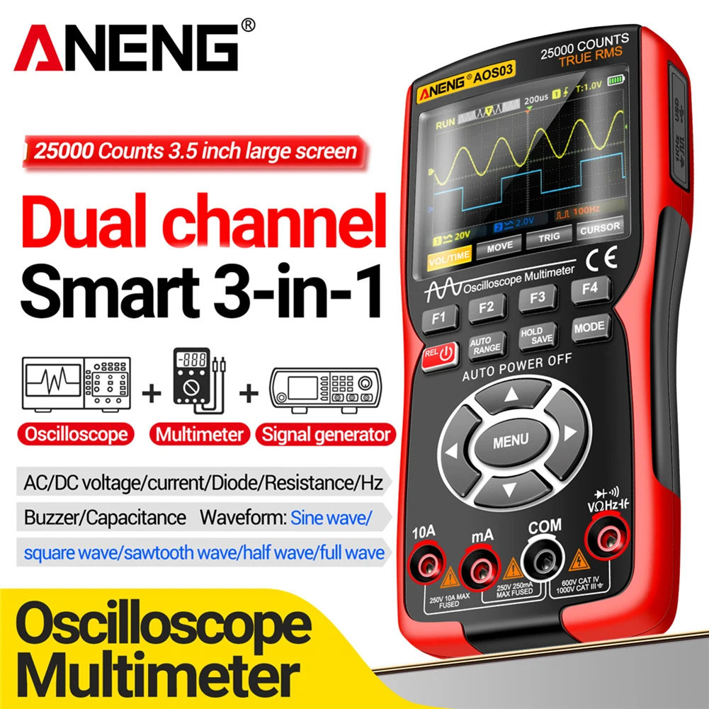 Handheld Digital Oscilloscope Multimeter Multi-function 3-in-1 Measurement Electrician Signal Generator Car Repair Tools