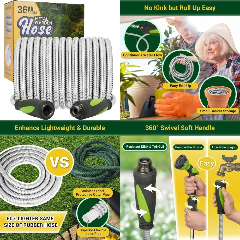 

Heavy-Duty 100-Foot Flexible Garden Hose with Swivel Handle, Kink-Free, Lightweight Metal for Outdoor and Yard Use, 304 Stainles
