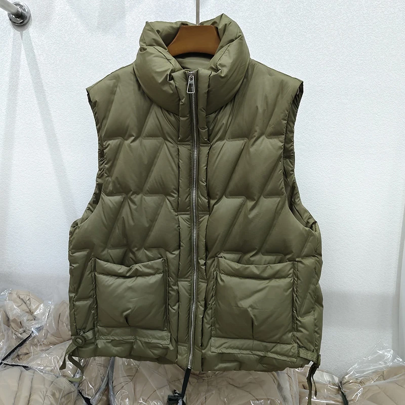 Schinteon Women White Duck Down Vest Casual Autumn Winter Warm Korean Style Stand Collar Sleeveless Jacket 2024 New