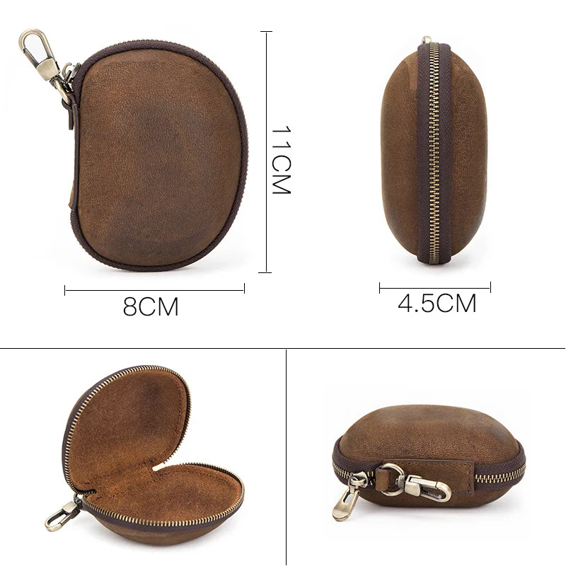 Vintage Cow Leather Protable Folding Sunglasses Protector Travel Pack Pouch Glasses Case Zipper Box Hard Eyewear