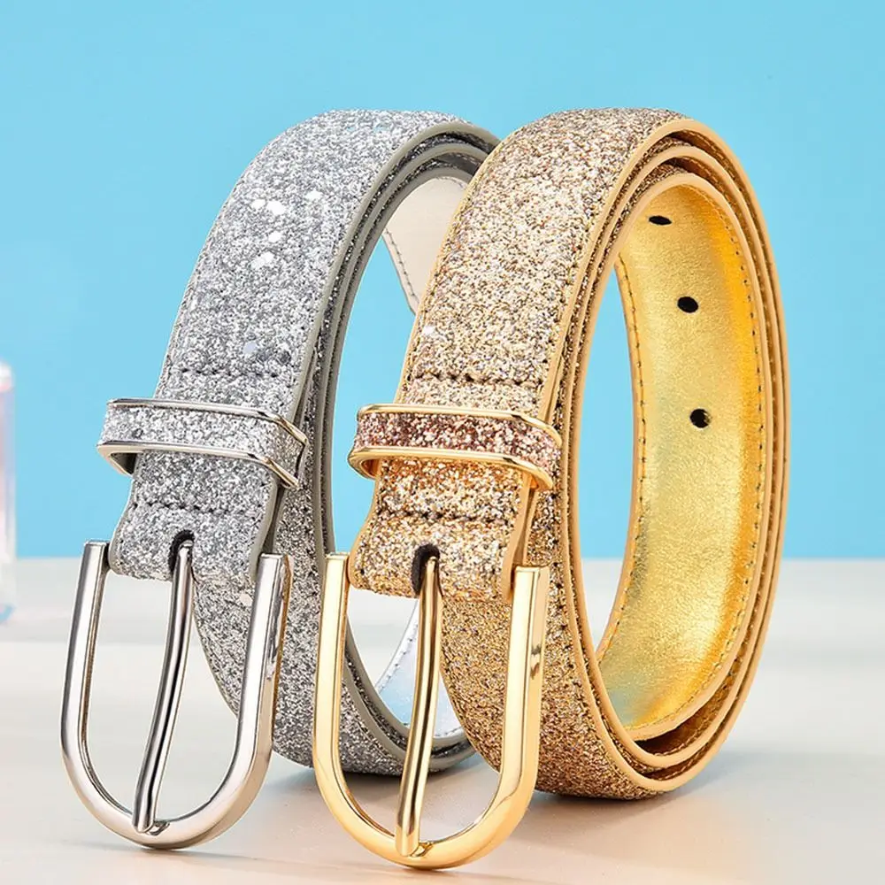 Fashion Women Glitter Gold Silver Belt Female Waist Belt Luxury Designer Cummerbund Waistband