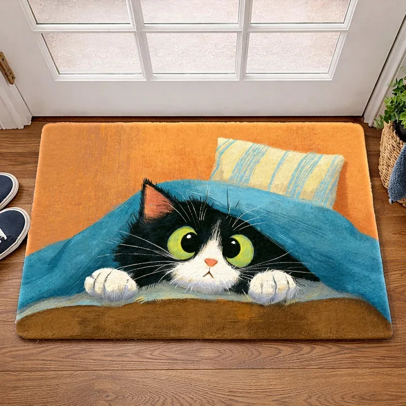 VIKAMA Cute Cat Floor Mat - Anti-slip and Washable Entry Floor Mat - Home Decorative Carpet for the Entrance Area