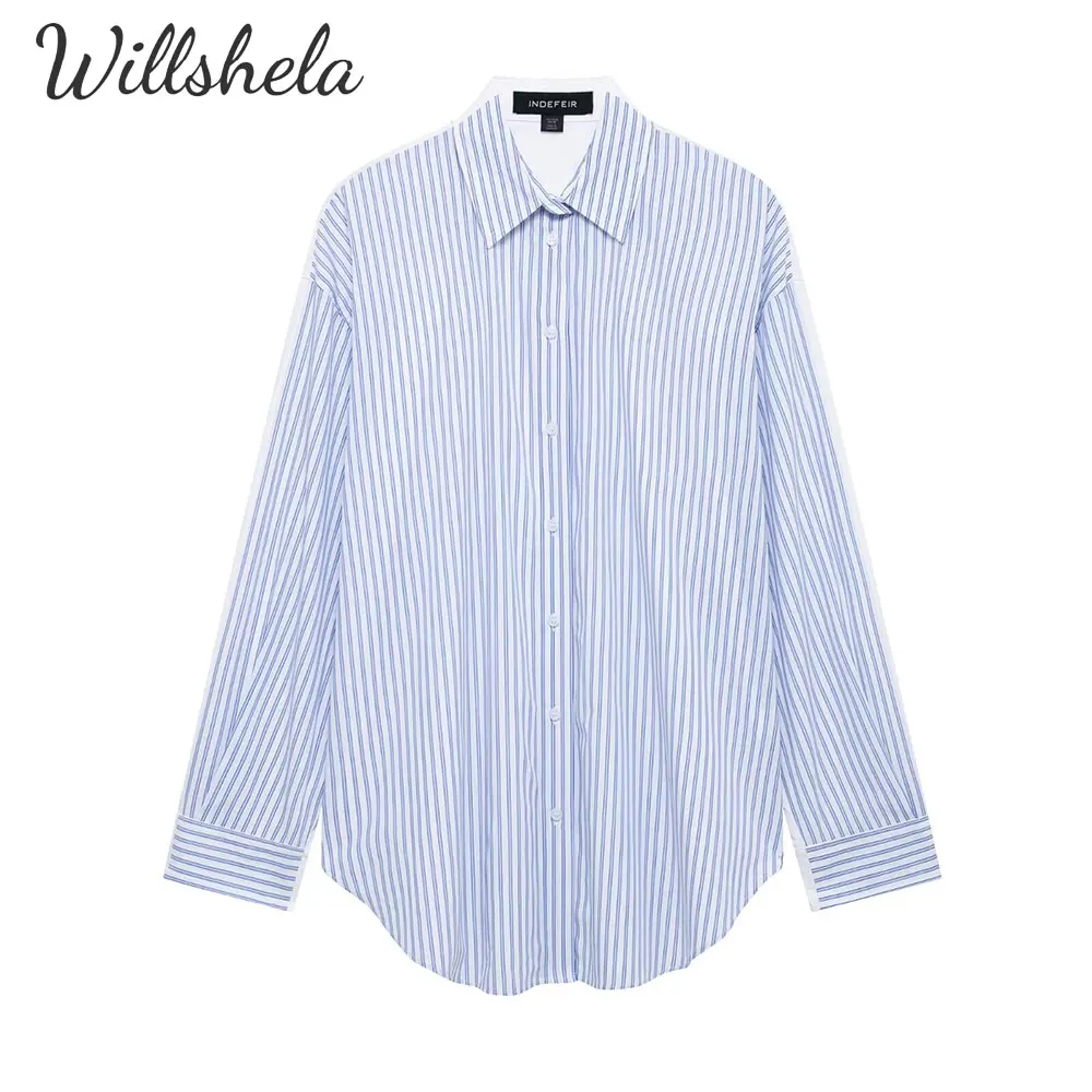 

Willshela женская мода Y2K свободная полосатая рубашка с воротником с лацканами и длинными рукавами женские шикарные женские повседневные топы Mujer блузка