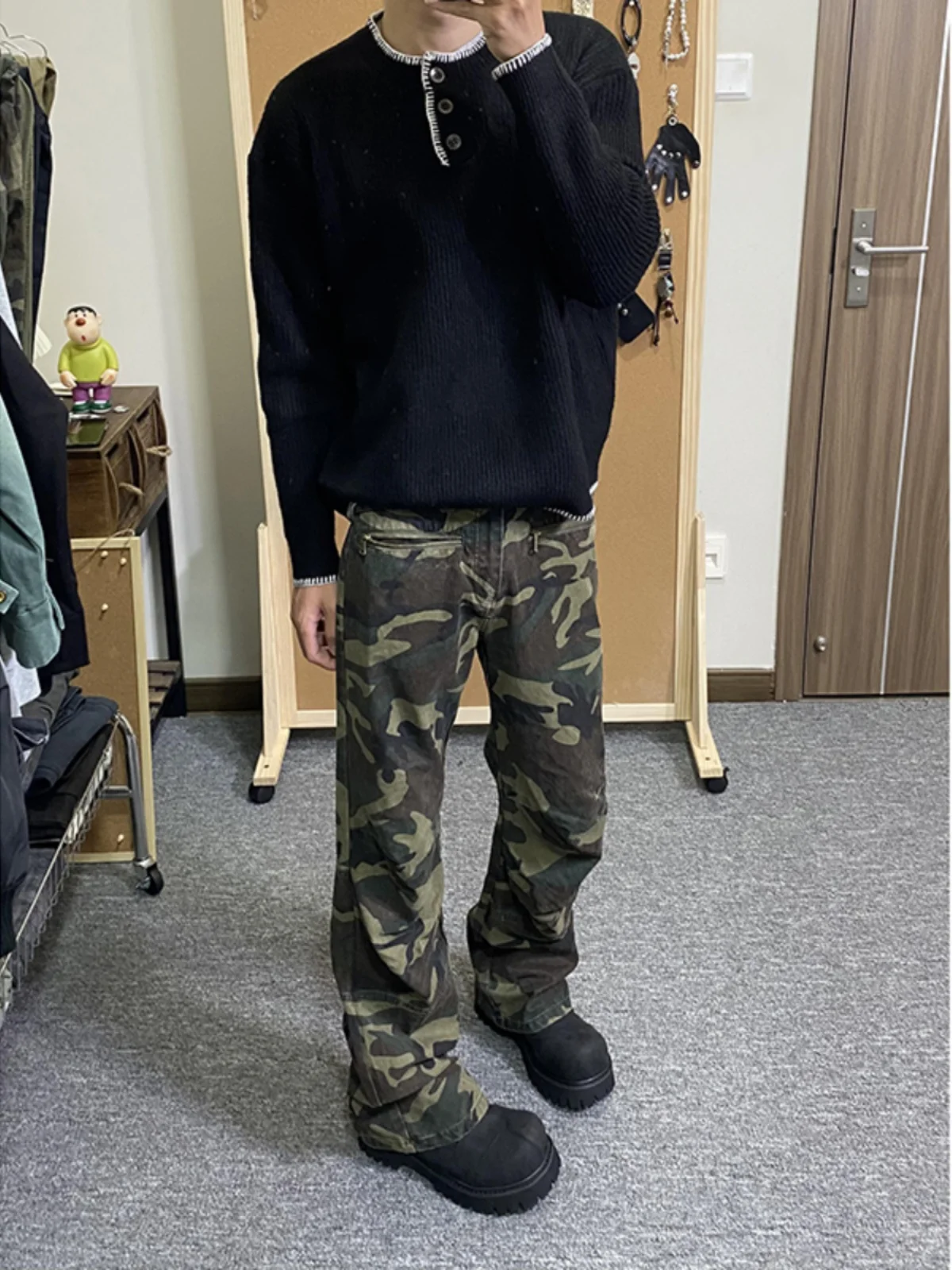 

American Hiphop Camouflage Jeans Men's Casual Straight Leg Workwear Trendy Brand Haome Street Sle Long Pants