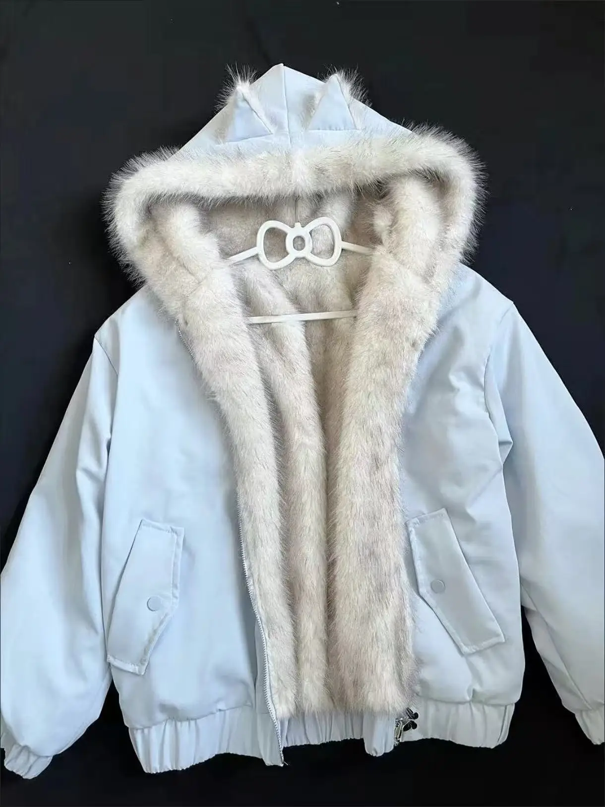 

Sweet Vintage Zipper Overcoat Women's Elegant New Design Loose Casual Warm Solid Reversible Coat Female Autumn Chic Thin Hooded