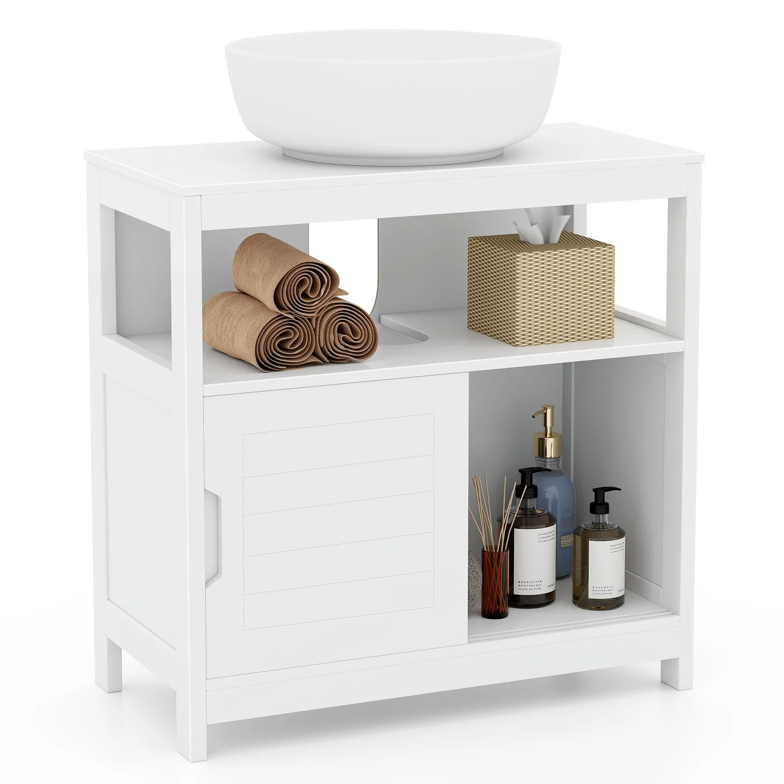 Under Sink Vanity Cabinet w/ U-shaped Cut-out Design 2 Sliding Door with Handle