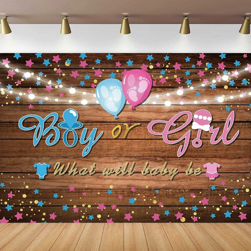 

Gender Reveal Photography Backdrop Banner Pregnancy Reveal Floral Background He or She Rustic Wooden Baby Shower Photo Poster