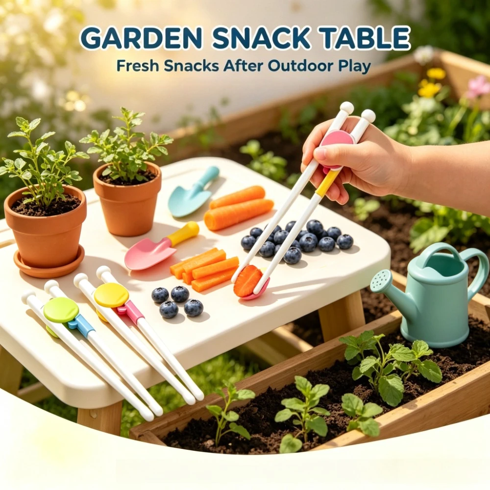 Kids Training Chopsticks Set Toddler Learning Utensils with Finger Grip Portable Outdoor Picnic Tableware Fine Motor Skills Builder