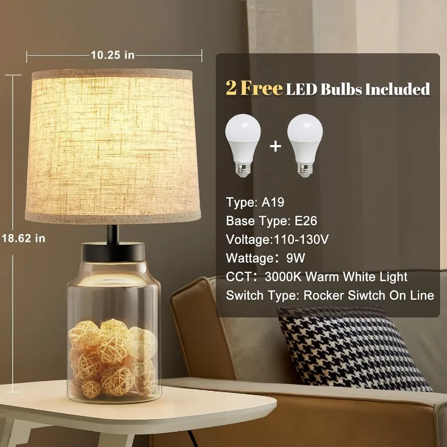 مجموعة مصابيح طاولة لزينة عيد الميلاد، مصباح طاولة قابل للتعبئة مع مجموعة مصابيح منضدة زجاجية شفافة مكونة من 2 مصباح بجانب المعيشة R