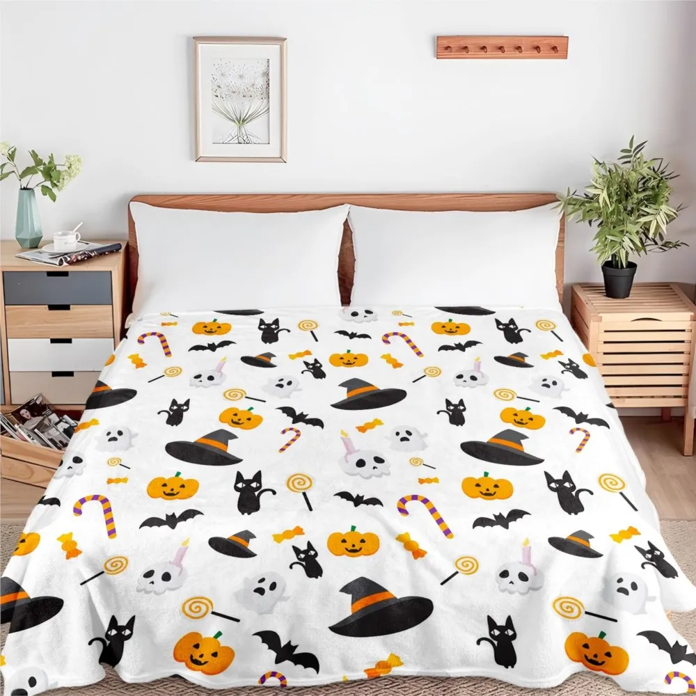 1PC Halloween theme New design Ghost Skull Hat Bat Throw Blanket All Saints Day Gift for Couch Bed Car Camping all season use