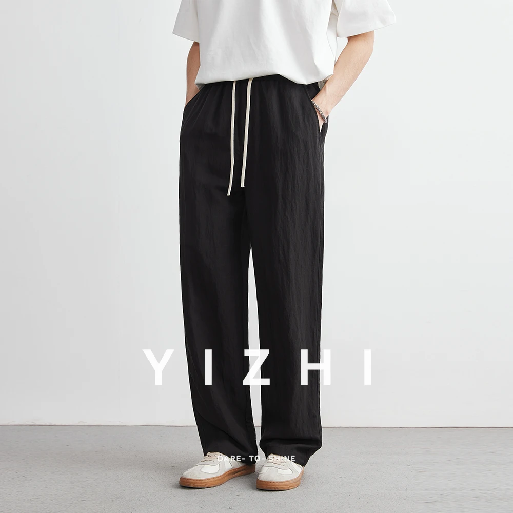 Men's Lyocell Linen Casual Pants Men Summer New Loose Breathable Straight Nine-Point Pants Fashion Sports Comfortable Trousers