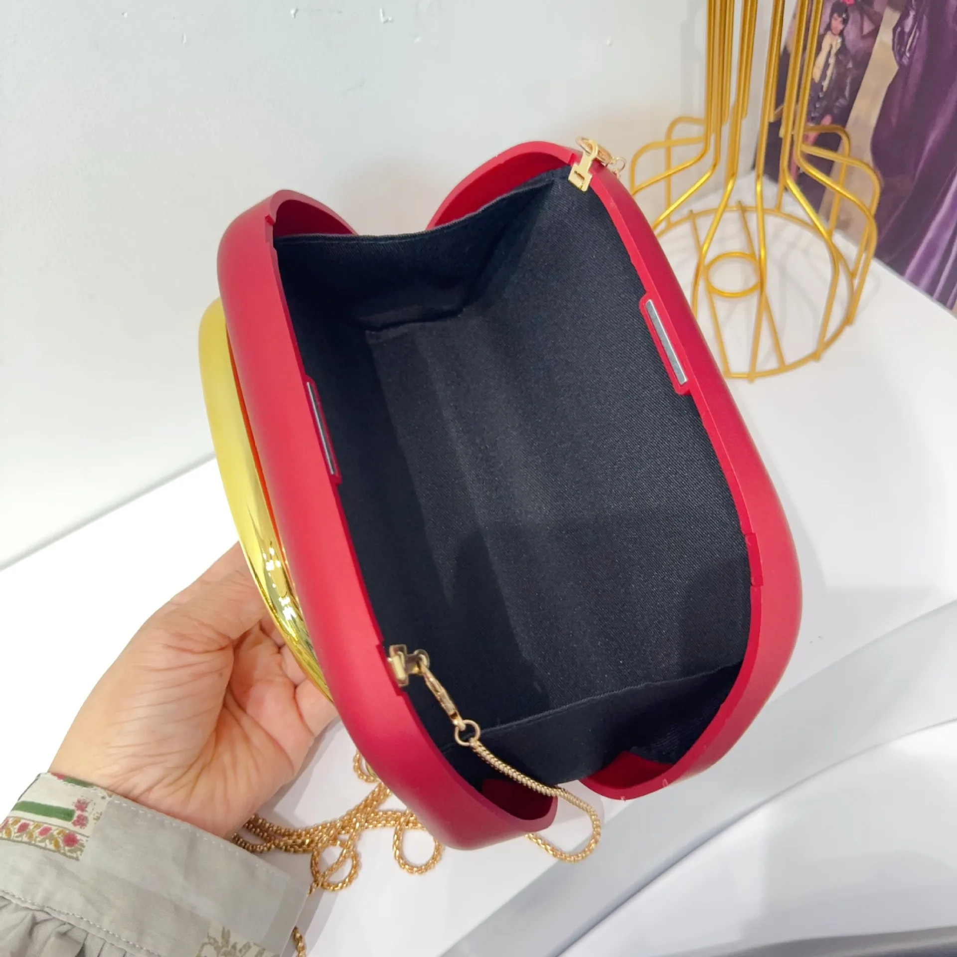 

Euro-American Trend Classic Round Box Clutch Evening Bag with Acrylic Retro Metal Handle, Crossbody Shoulder Bag