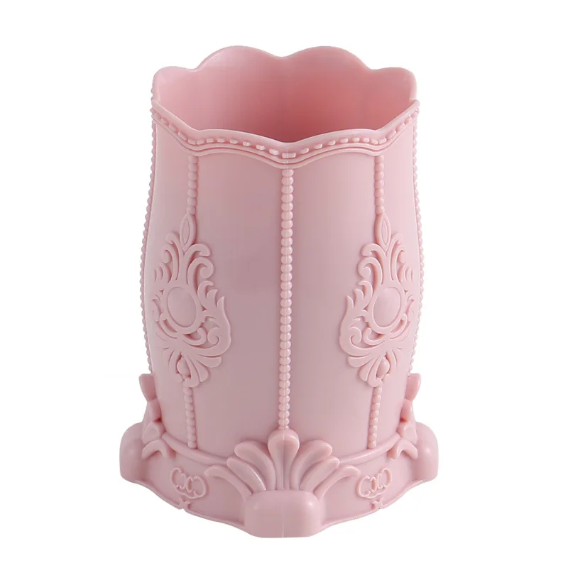 Pencil Holder Organizer Plastic Cosmetic Makeup Brush Desktop Pen Holder Stand Jewelry Storage Box White Pink Pen Pot Stationery