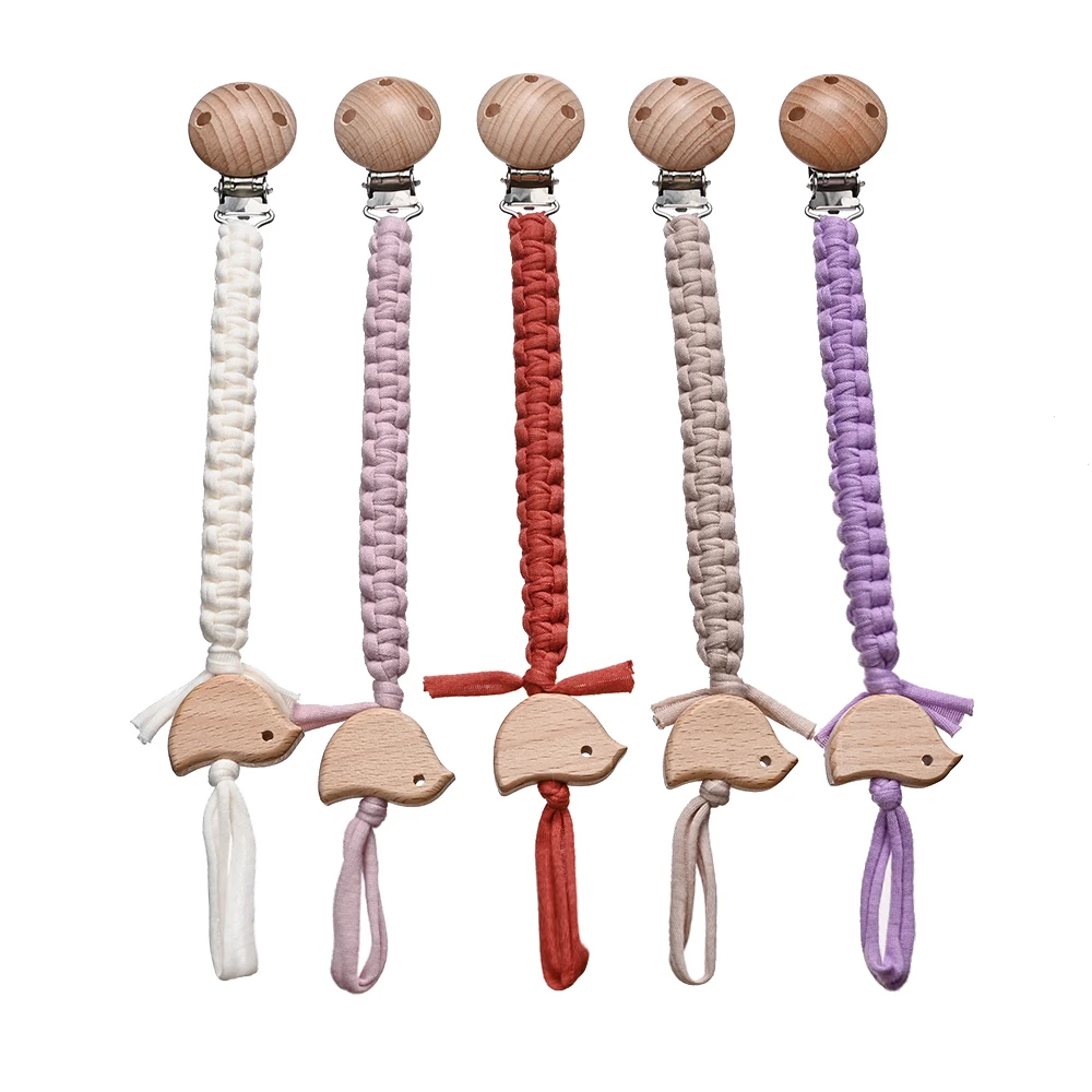 Baby Teething Toys Bird Wood Baby Hand Woven Pacifier Chain Dummy Clips Pacifier Holder Clips Nipple Holder Clips Soother Holder