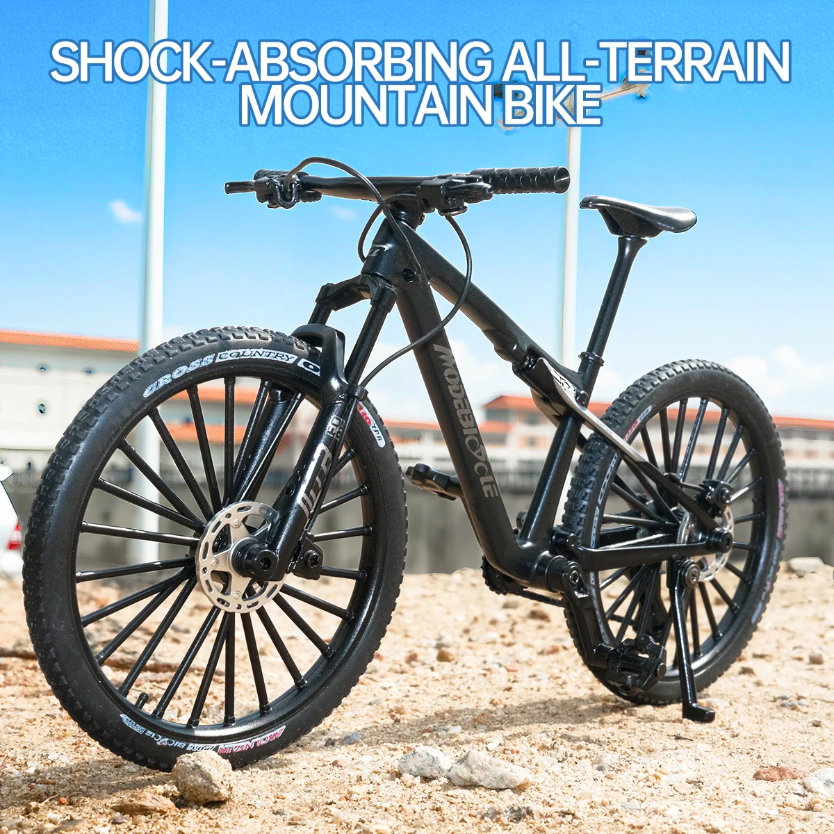 Vintage metal 1:8 mountain bike model and base, desktop mini alloy bicycle toy, perfect gift for home decoration and hobbyists