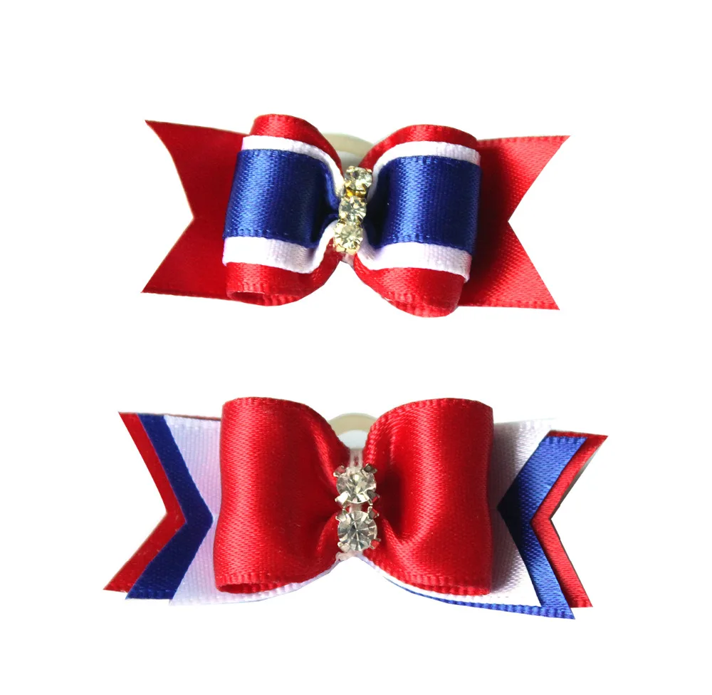 50pcs American Independence Day Pet Dog Hair Bows Diamond Bows For Small Dogs Pets For 4th July Dog Hair Accessories