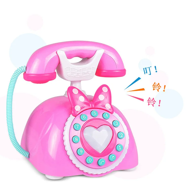 Simulazione Composizione Telefono Ecartoon Retro Suono Luce Telefono Fisso Ragazza Bambini Giocano a Casa Giocattolo Educativo Precoce Regalo