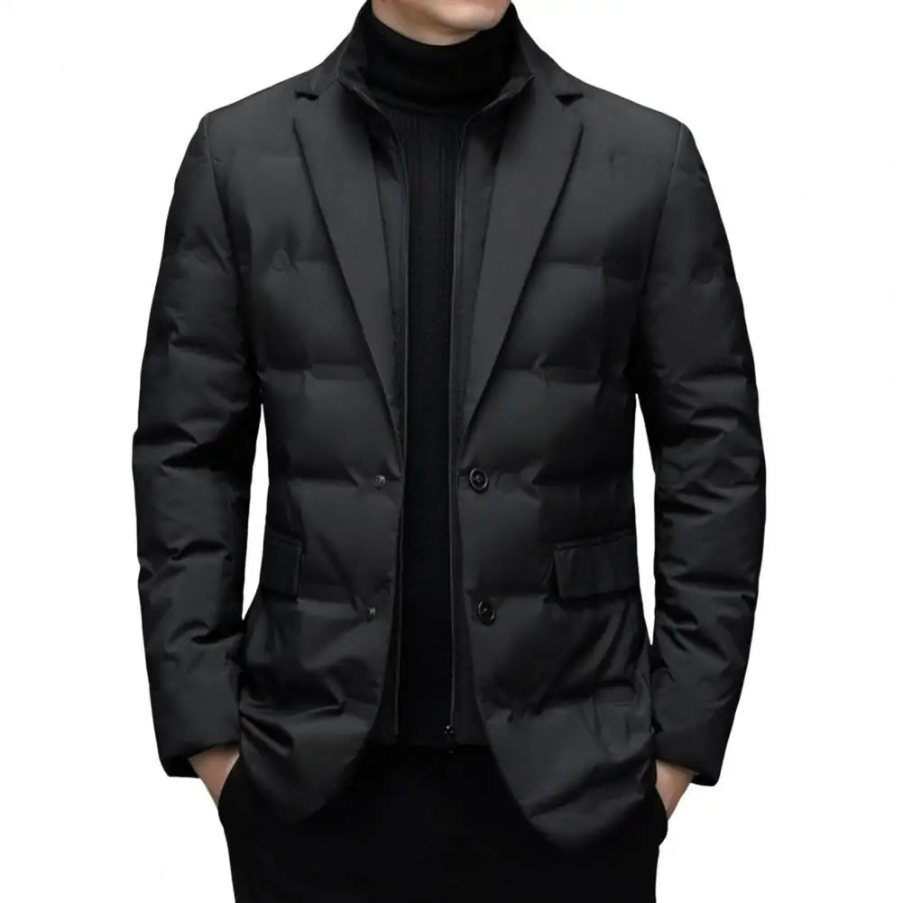 Warm Cotton Coat Men's High Collar Cotton Suit Coat with Zipper Placket Quilted Outerwear Stylish Two-piece Jacket for Long